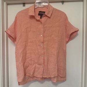 Tahari 100% linen button up camp shirt - short sleeve - size S - orange/peach